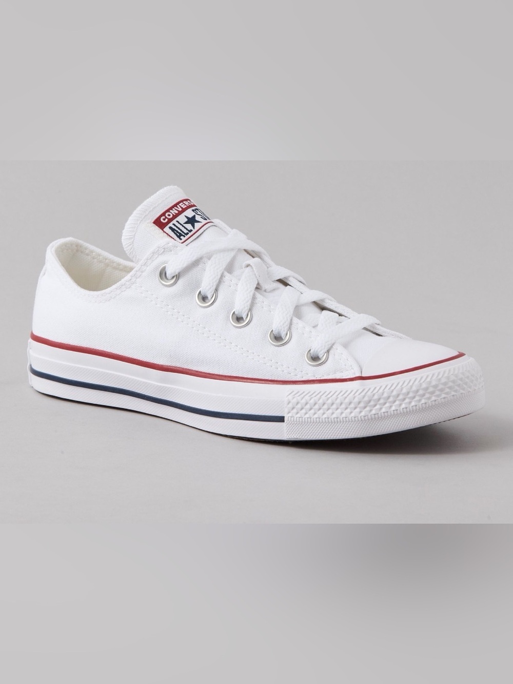 Men’s Converse Low Top Sneakers in White with Red & Navy Trim
